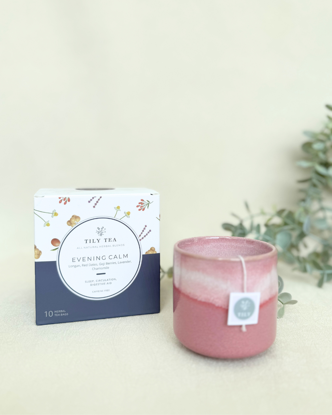 Lily &amp; Sophia x Tily Tea - Pottery Cup &amp; Evening Calm Herbal Tea Set