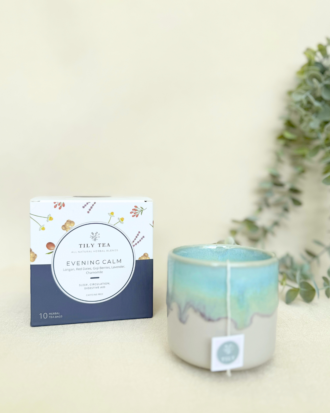 Lily &amp; Sophia x Tily Tea - Pottery Cup &amp; Evening Calm Herbal Tea Set